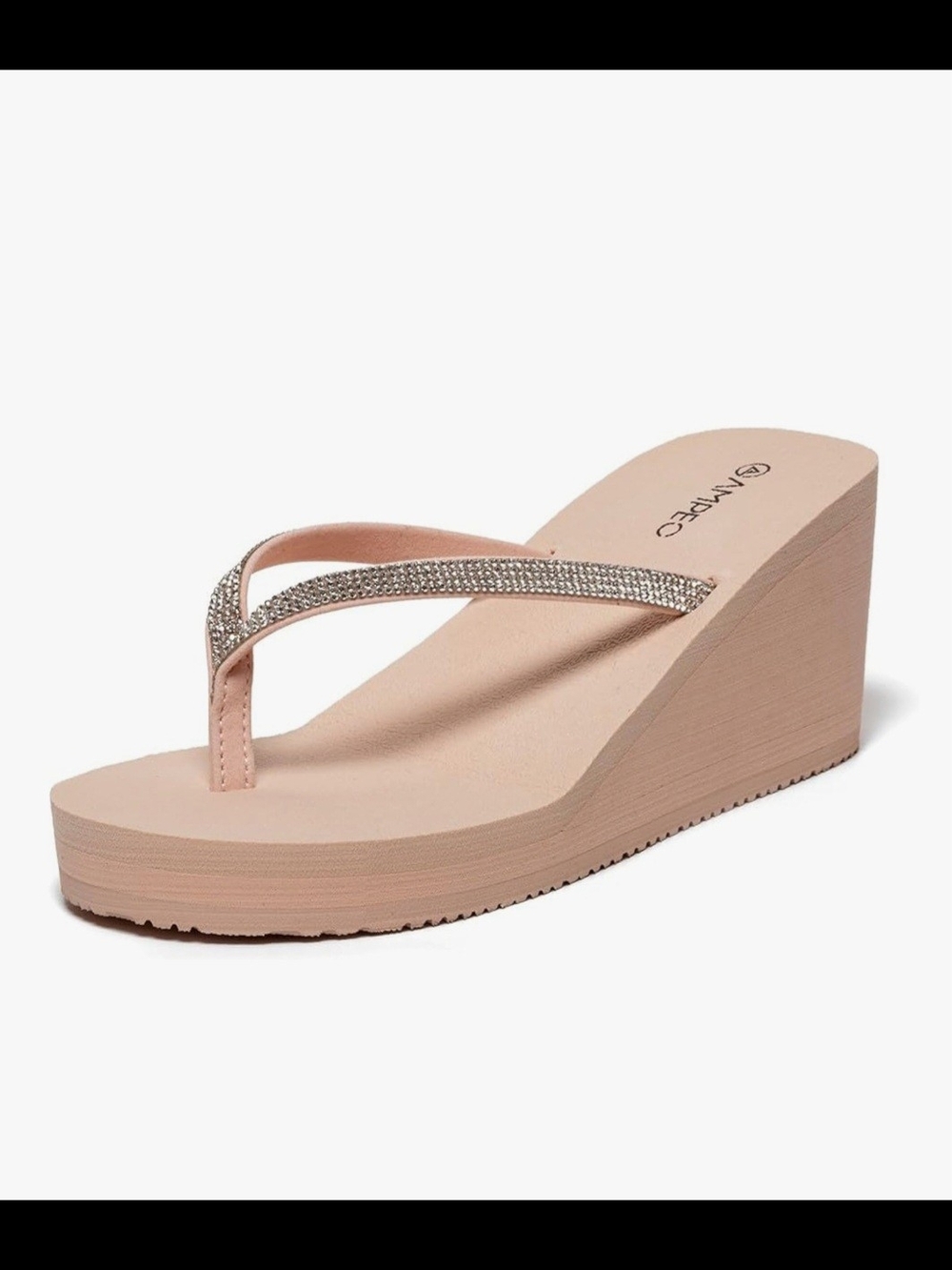 Women's Wedge Flip Flop with Rhinestone Straps - Blush